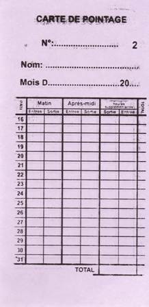 carte de pointage